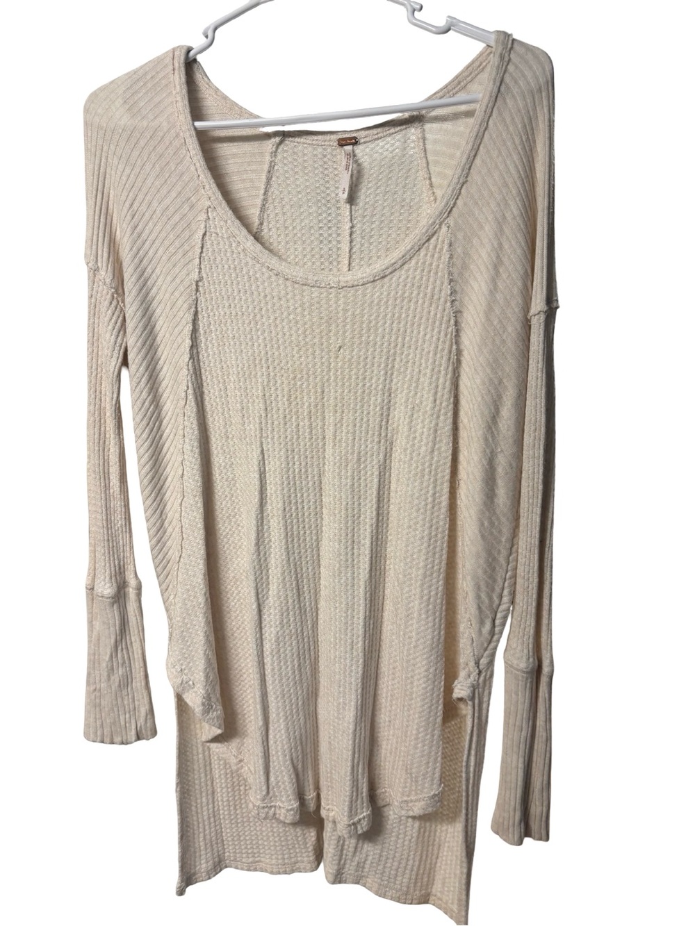 Free People Cream Lagenlook Boho Fairy Grunge Waffle Knit Long Sleeve Top SP